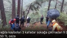 Dağda kaybolan 3 kafadar sokağa çıkmadan 9 bin 450 TL ceza