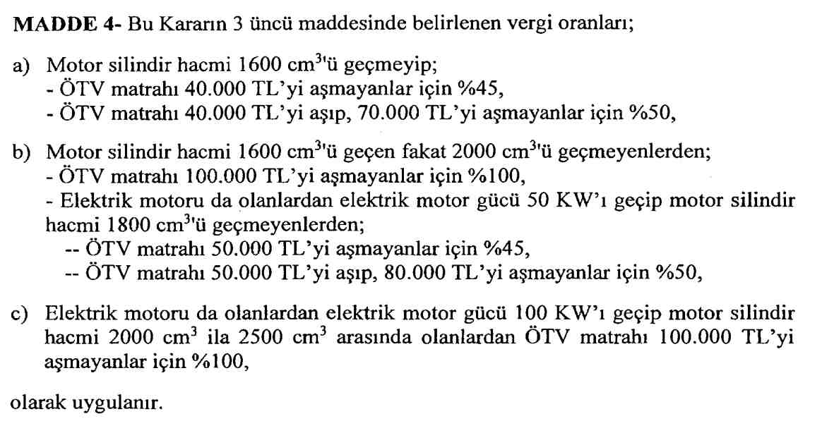 Otomobilde yeni ÖTV oranları belli oldu