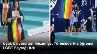 Uşak Üniversitesi Mezuniyet Töreninde Kız Öğrenci LGBT Bayrağı Açtı